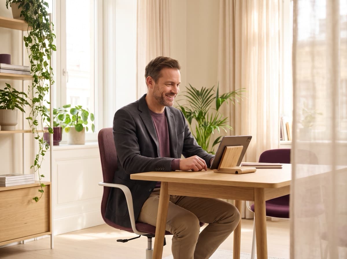 Un professionnel consulte son agenda sur une tablette.