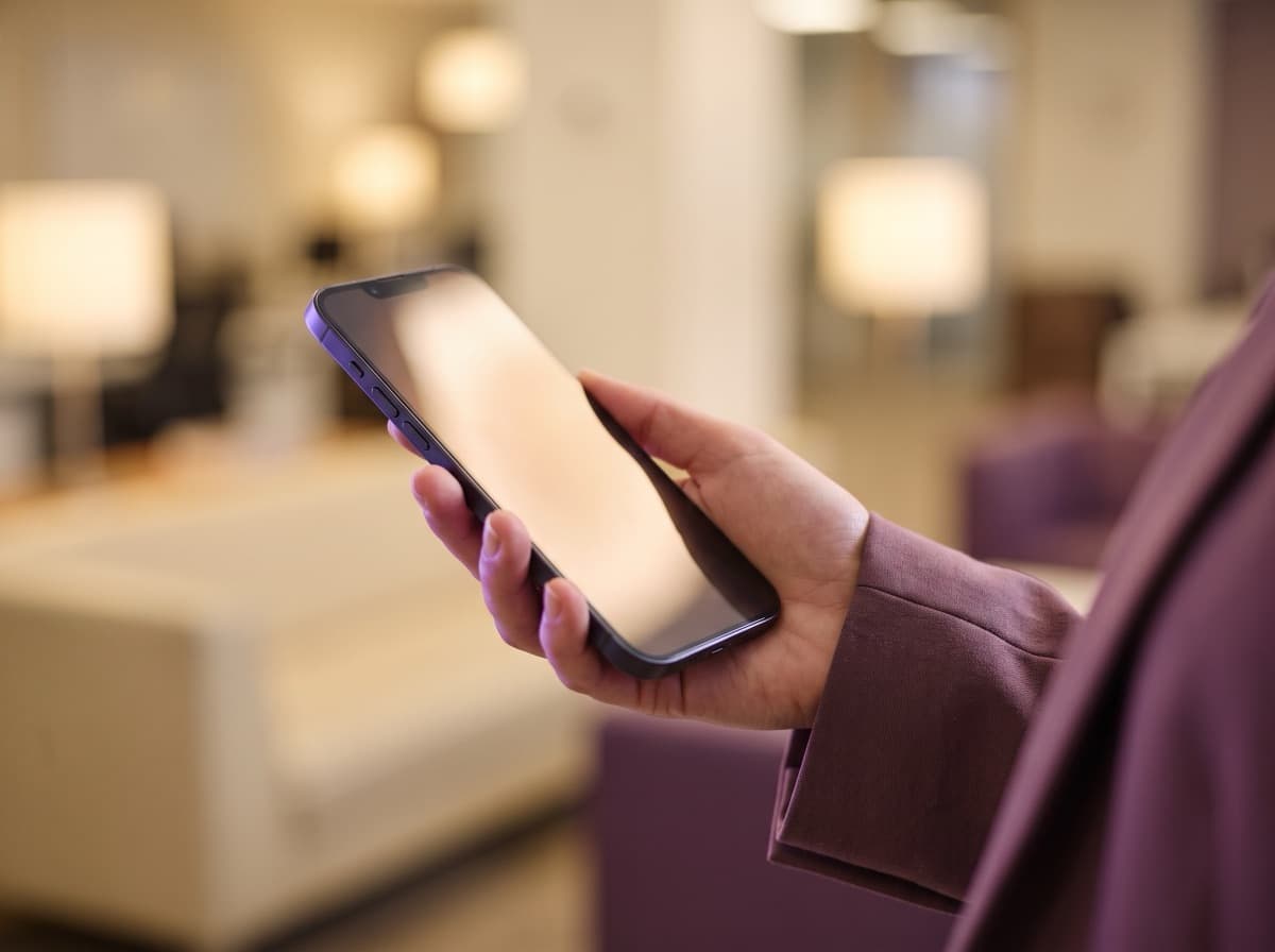 Une main tenant un téléphone dont l'écran s'allume.